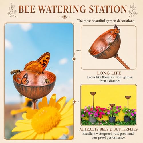 12 Pcs Bee Watering Station for Garden Bee Metal Watering Cups (Copper)