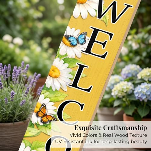 47" Rustic Daisy Welcome Porch Sign (Yellow / 7.8" x 47.2" / Daisy)