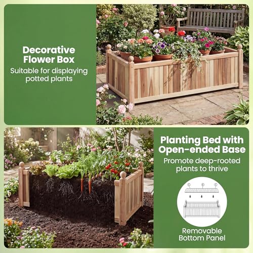 Acacia Wood Raised Garden Beds Set of 2 (Weathered Gray / 44”x23”x16”)