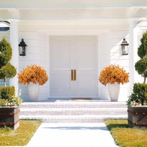 16 Bundles Artificial Fall Flowers UV Resistant Faux Greenery (16 Count)