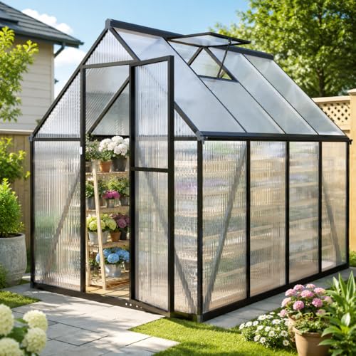 6x8FT Outdoor Greenhouse with Roof Vent (Dark Gray / 6×8FT)