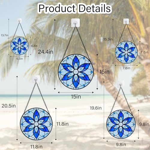 Stained Glass Window Hanging Poinsettia Suncatcher Gifts for Women 6.3" (Light Blue / 6.3x6.3 IN)
