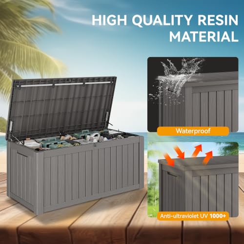 160 Gallon Outdoor Storage Box Waterproof Deck Box for Patio (Grey / 160 Gallon)
