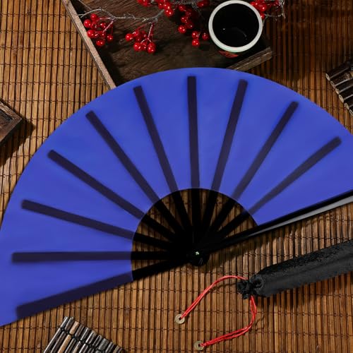 2 Packs Large Folding Hand Fans (Yellow and Blue)