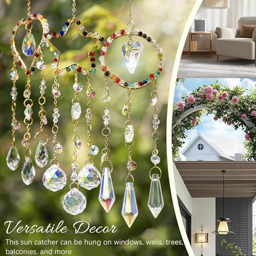 3 Pcs Crystal Suncatcher Rainbow Maker Star Heart Moon Window Decor (Colorful)