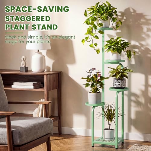 Tall 5 Tier Square Plant Stand Indoor Outdoor (Sage Green / 5-Tier Square Base)