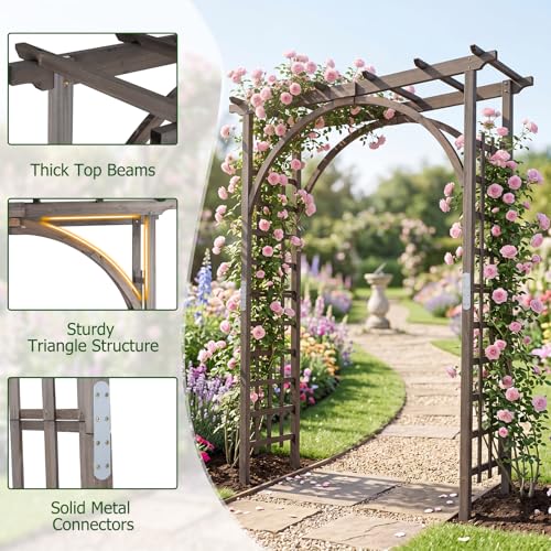 85" Wooden Garden Arch Trellis (63"W x 85"H / Dark Brown)