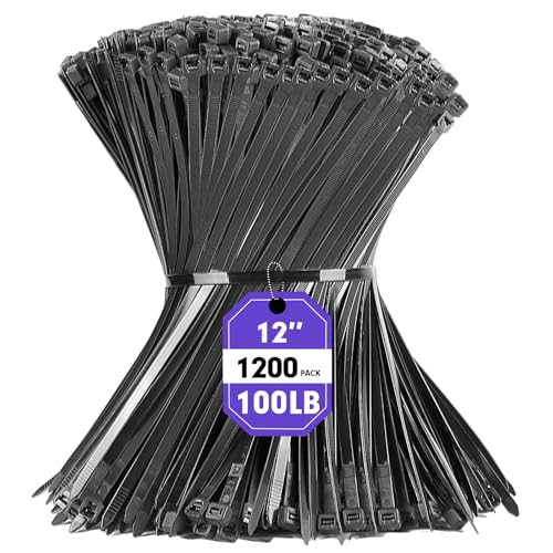 Zip Ties RAZCC 1200pcs Black Cable Zip Ties 12 Inch (Wideth 0.3")