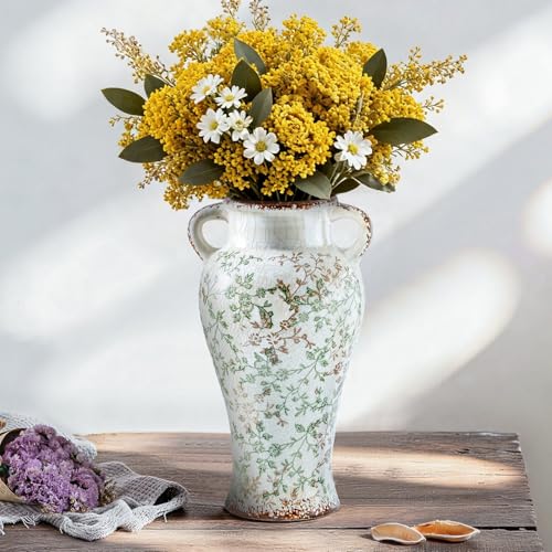 Large Ceramic Vase (04-green and Beige -12.6 in)