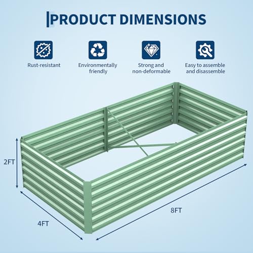 2PCS 8x4x2ft Galvanized Raised Garden Bed (Green-rect. / 8x4x2ft 2pcs)
