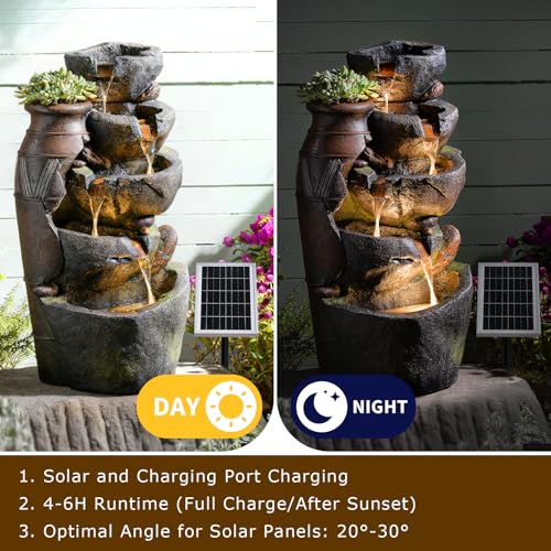 31.7" Tall Rock Solar Water Fountain Outdoor Waterfall (31.7’’H / Solar-jar & Stacked Stone)