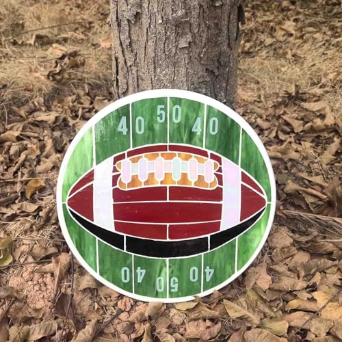 MSS007 Tiffany Style Stained Glass Mosaic Decorative Stepping Stone for Patio Yard Pathway Décor (12" Round / Football)