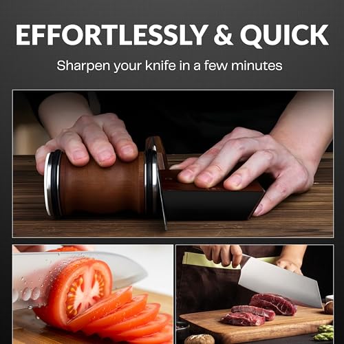 Rolling Knife Sharpener Kit with Diamond & Ceramic Disc (Dark Brown)