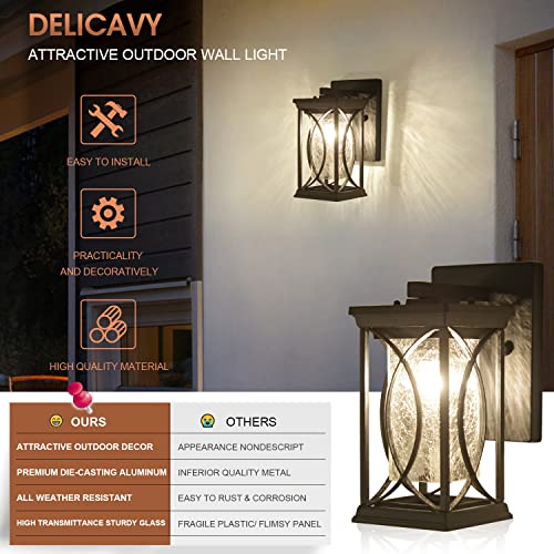 Dusk to Dawn Outdoor Wall Lanterns Small Modern Exterior Light Fixture Aluminum with Crack (Black-S)