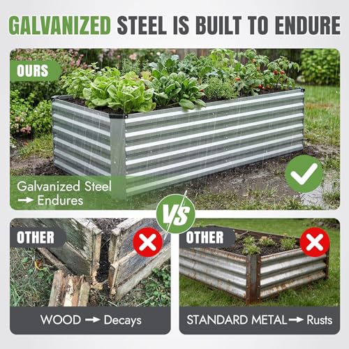 Galvanized Metal Raised Garden Bed 6×3×2FT (Silver / 6×3×2ft)