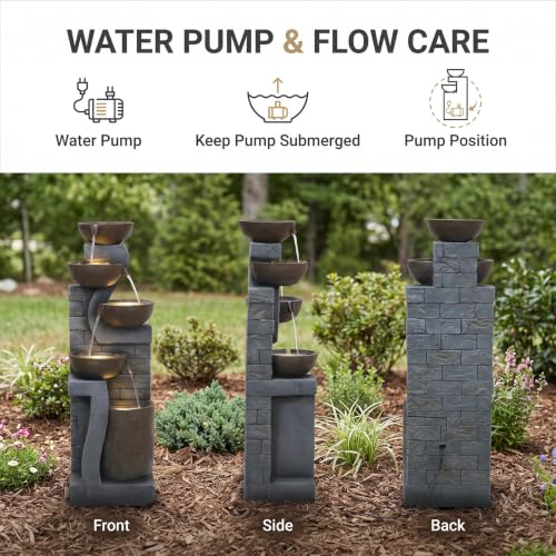 42" Tall Outdoor Fountain with LED Lights (Gray-42)