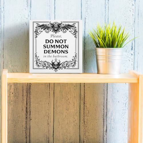 Halloween Home Bathroom Decor Wooden Box Sign 5 x 5 Inches (White 1621 / Wooden box（5.1 x 5.1 inches）)