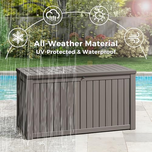 180 Gallon Outdoor Storage Box Waterproof Deck Box for Patio (Grey / 180 Gallon)