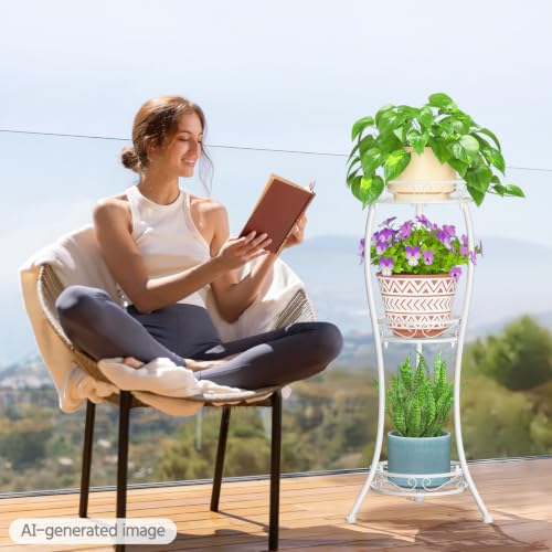 3 Tiers Metal Corner Plant Flower Stand Tall Indoor Outdoor (Classic White / 3 Tier)