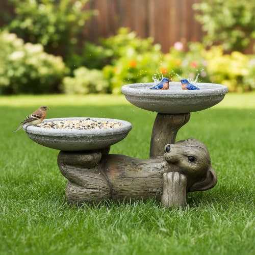 16.3" Fibre Reinforced Concrete Outdoor Birdbath (16.3inches / wood color)
