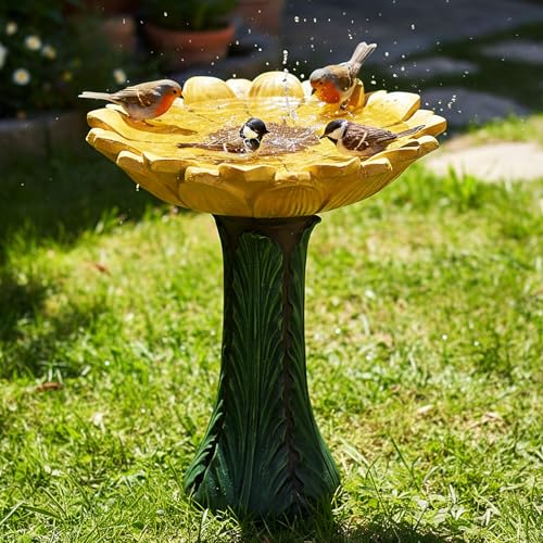 24.4”H Sunflower Bird Bath Fiber Reinforced Concrete Pedestal Birdbath for Outdoors (sunflower)