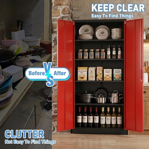 71 Inch Lockable Metal Storage Cabinet (Black & Red / 15.75"D x 31.50"W x 70.87"H)