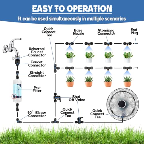 100FT Misters for Outside Patio with 30 Brass Mist Nozzles (100FT-Black)