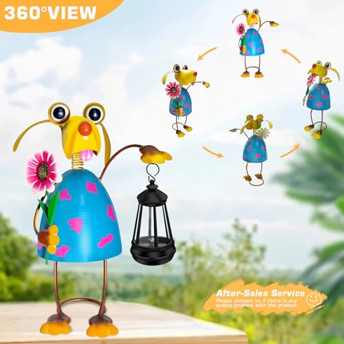 Solar Garden Lights 13.38in Metal Dog Statue with Solar Lantern Lights (Solar Dog With Lights)