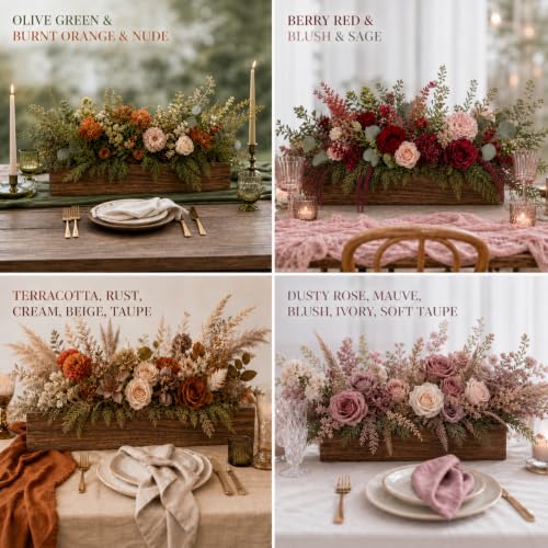 2 Set Wood Boxes for Centerpieces 28x5 Inch Rectangle Wooden Planter Box Rustic Wood Planter with Removable Plastic Liner Floral Foam Blocks for Christmas Wedding Home Garden Decor (28 x 5 Inch / Dark Brown)