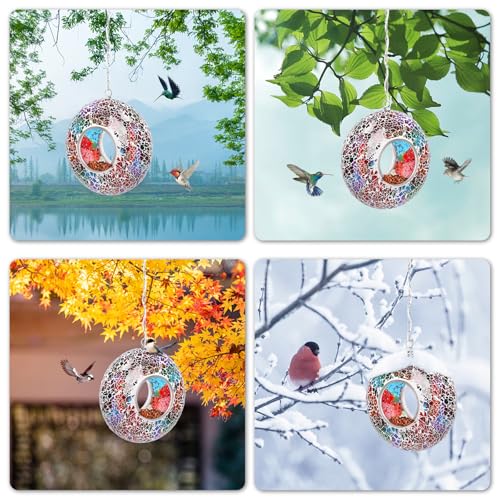 Bird Feeder Fly Through Mosaic Solar Birdfeeder for Garden Decor (Multi)