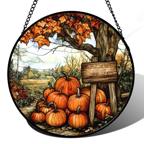 Snowy Christmas Cabin Stained Glass Window Hanging Suncatcher Gifts 15" (Orange / 14.9x14.9 IN)