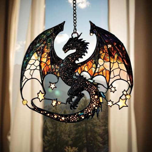 Fantasy Dragon Acrylic Suncatcher Window Hanging Dragon Gift Bookish Home Decor (1-fba-ssl-evg-a208-q / 12")