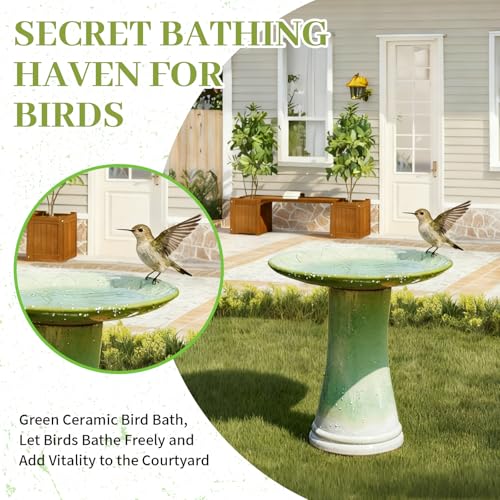 Ceramic Bird Bath for Outdoors (Green)