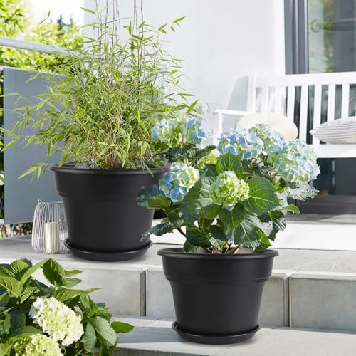 16-inch-Plant-Pots, 4 Pack Large Planters for Outdoor Plants, Plastic Flower Pots Indoor with Drainage Holes & Trays, Classic Garden Pot Container for House (4 Count)