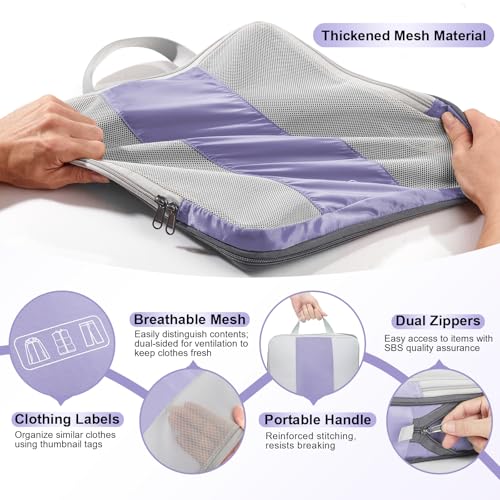 8 Set Compression Packing Cubes for Travel Essentials (Purple Gray)