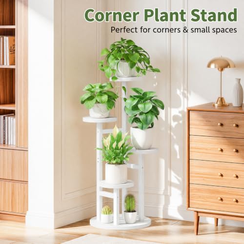Wood Small Plant Stand Table Tall for Indoor Corner (Pure White / 4 Tier)