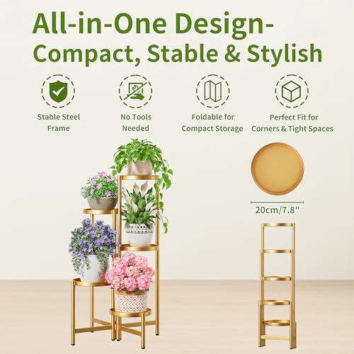 Tall Gold Plant Stand Indoor Outdoor (GoldDisk / 5-tiers)