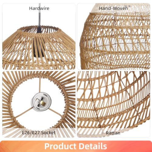 1 Light Rustic Rattan Chandelier for Dining Room 15.7" (1-Light / 15.7")