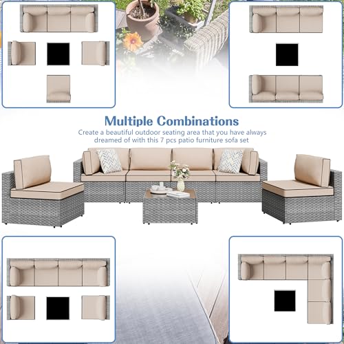 7 Pieces Outdoor Patio Furniture Sets (Khaki/7 Pieces)