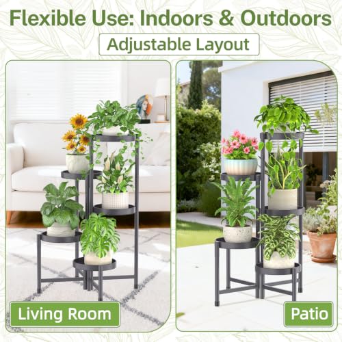 Plant Stand Indoor Outdoor (Dark Gray / 5 Tiers)