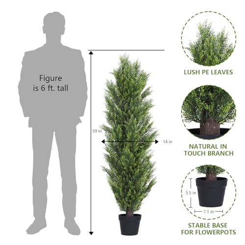 5FT Tall Artificial Topiary Cedar Trees Outdoor Set of 2 (5 Foot / Yellow Green)