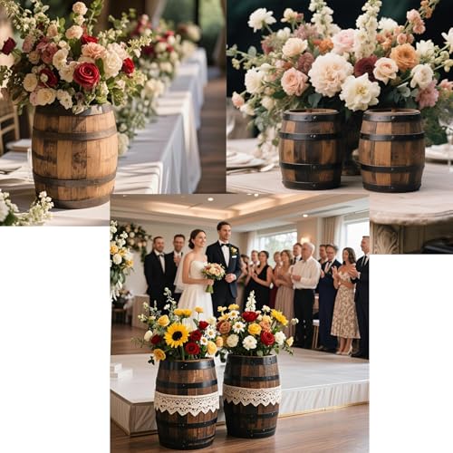 2 Pcs Wood Wine Barrel Vase 6" x 5" (2 Count)