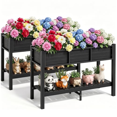 Raised Garden Bed HDPE 2PCS (48x18x30in-2pcs / Black)