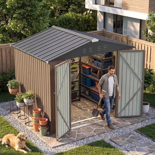 8x6 FT Outdoor Storage Shed with Floor Frame (Brown / 8x6 FT)