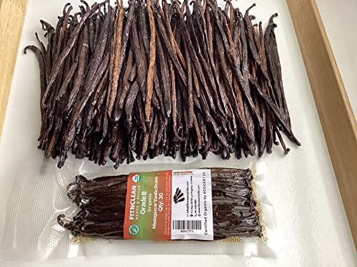 30 Madagascar Organic Vanilla Beans Grade B. Certified USDA Organic. Bulk Bourbon 5" (3.2 Ounce (30 Count))