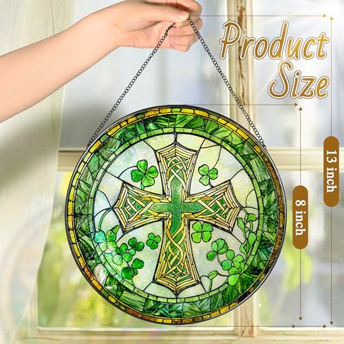 8'' St. Patrick's Day Cross Stained Glass Suncatcher Ornament (Cross-b)