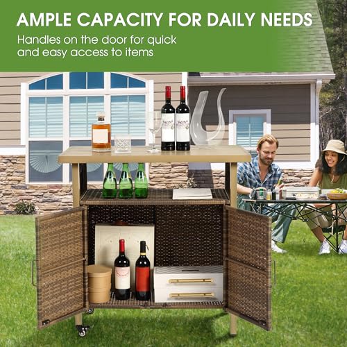Outdoor Bar Table with Storage Cabinet