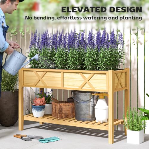 Raised Garden Bed with Storage Shelf 47 x 22 x 31.5in (Natural Wood / 47.2 x 21.7 x 31.5 inches)