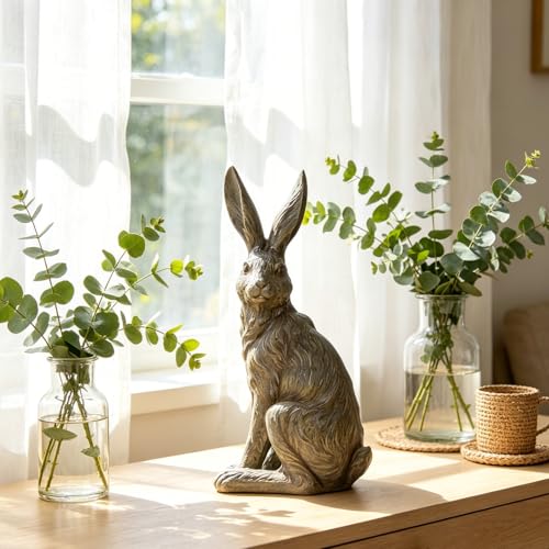 Outdoor Rabbit Garden Statue 12 Inch Grey Bunny Yard Decor (Gray 2)