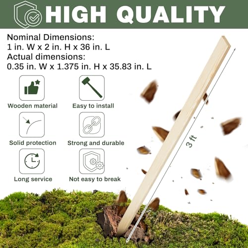 48 Pieces Wooden Garden Stakes 36 Inch Grade and Survey Stakes Wooden Garden and Sign Posts for Plant Support Silt Fence Yard Farm Survey Boundaries Baselines (Smooth Stakes / 36 inch)